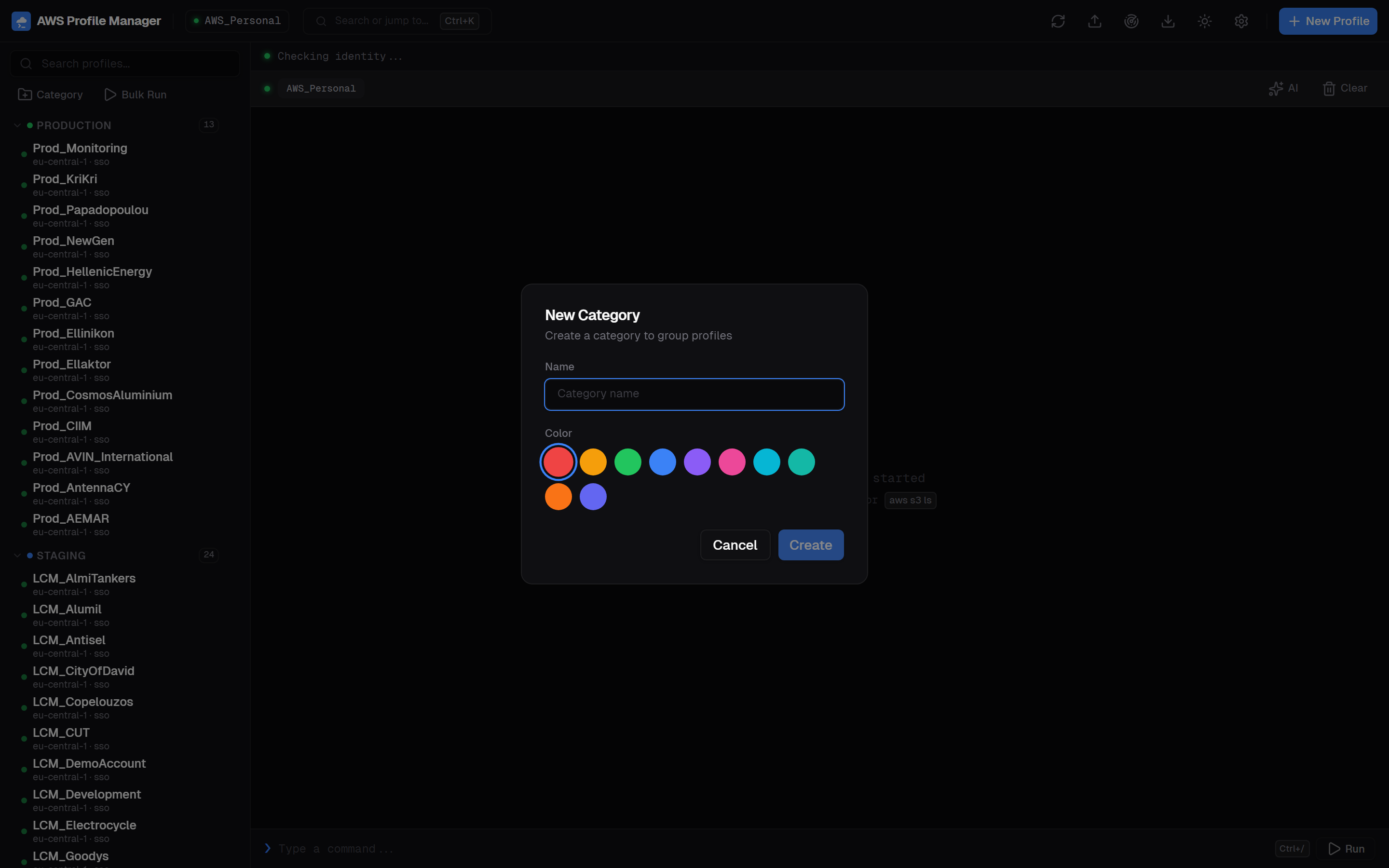 Category creation dialog