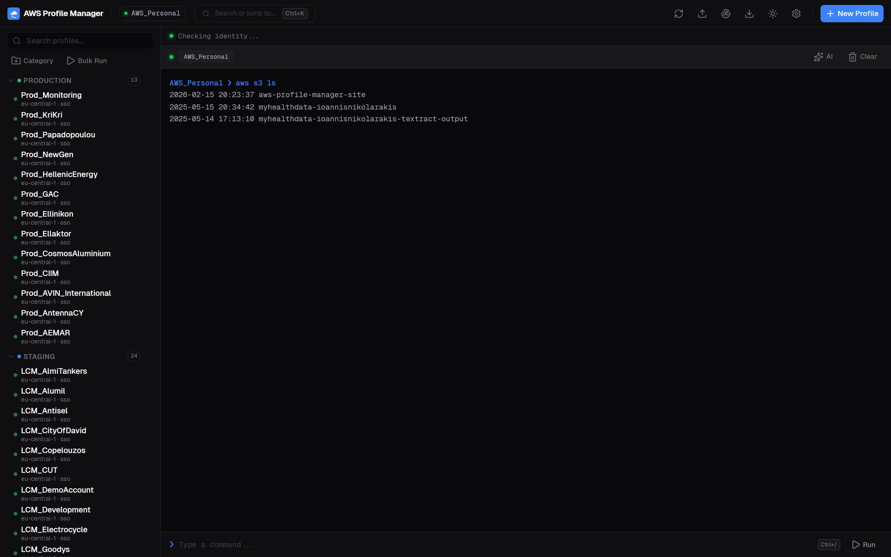 Terminal running aws s3 ls